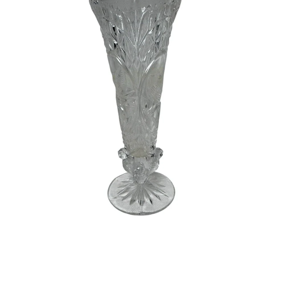 Hofbauer Byrdes Cut Crystal 7” Tall Vase with Sawtooth Edge Birds Fast Shipping